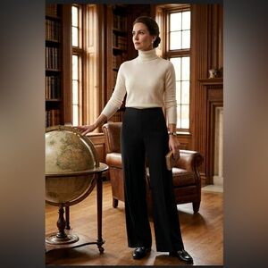 Talbots Petites 2P Black Classic Side Zip Wide Leg Dress Pants